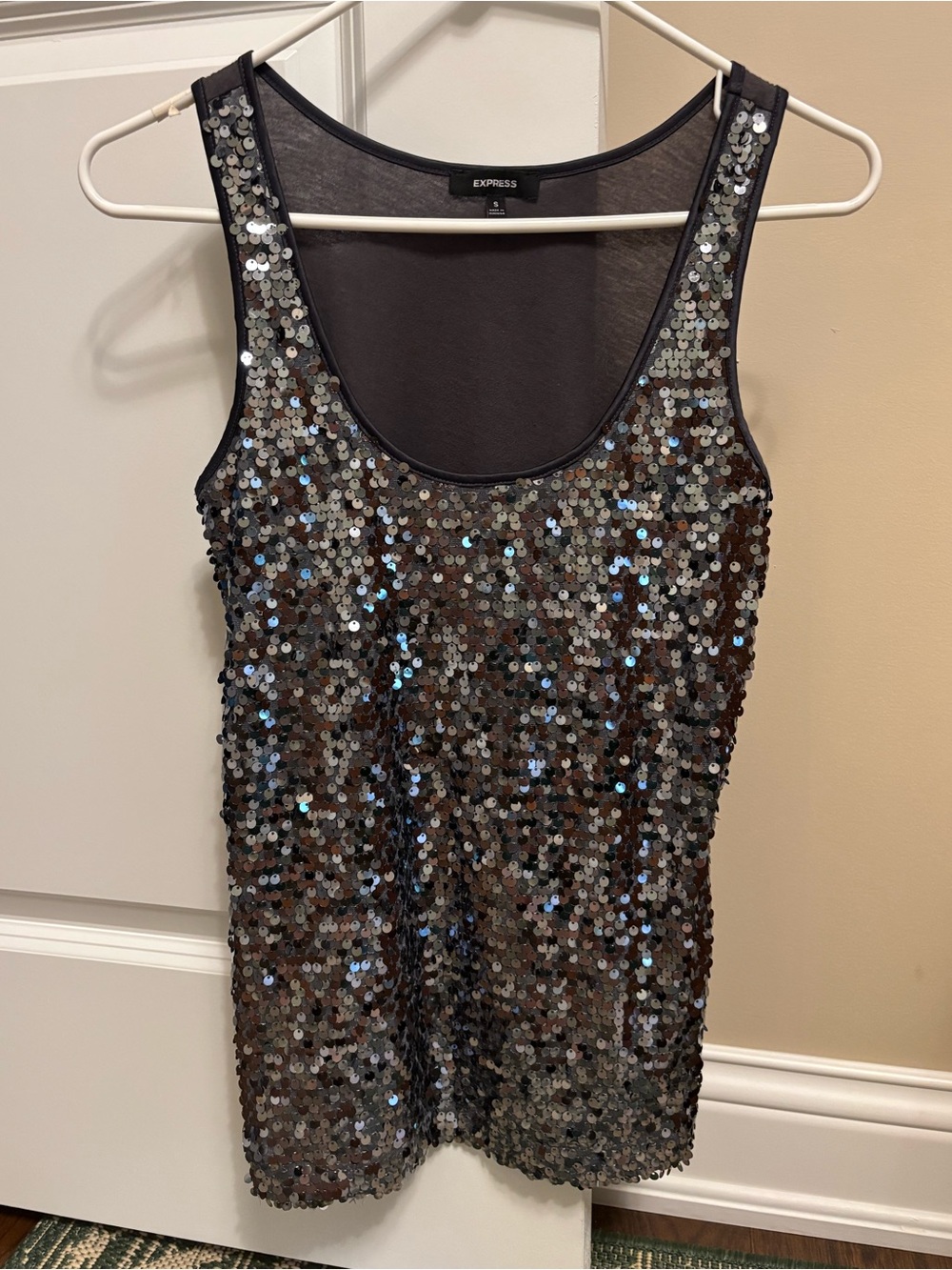 Express Gunmetal Sequin Tank Top